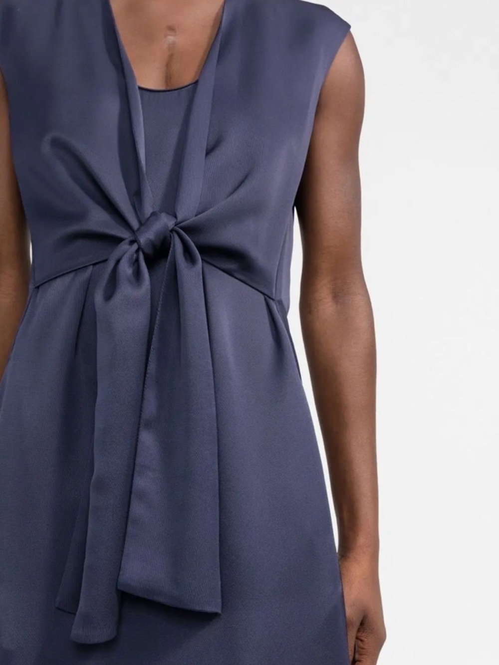 There Was One Knot Detail Navy Satin Midi Dress Made in Italy Farfetch 44 8 $520 - Picture 3 of 16